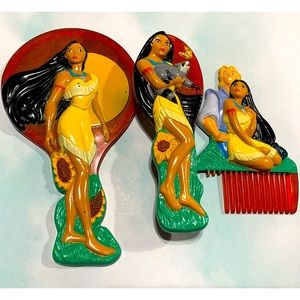 DISNEY VINTAGE 90s POCAHONTAS BRUSH, COMB & MIRROR SET